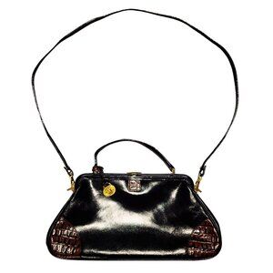 Vintage Brahmin Black & Brown Leather Purse Handbag with Strap - Excellent Cond.